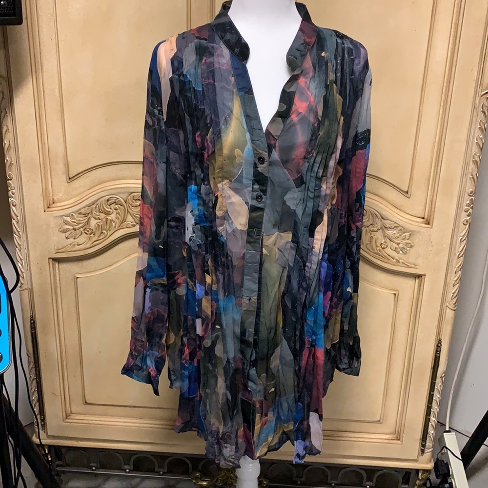 Ethyl sheer tunic length multi colored shirt